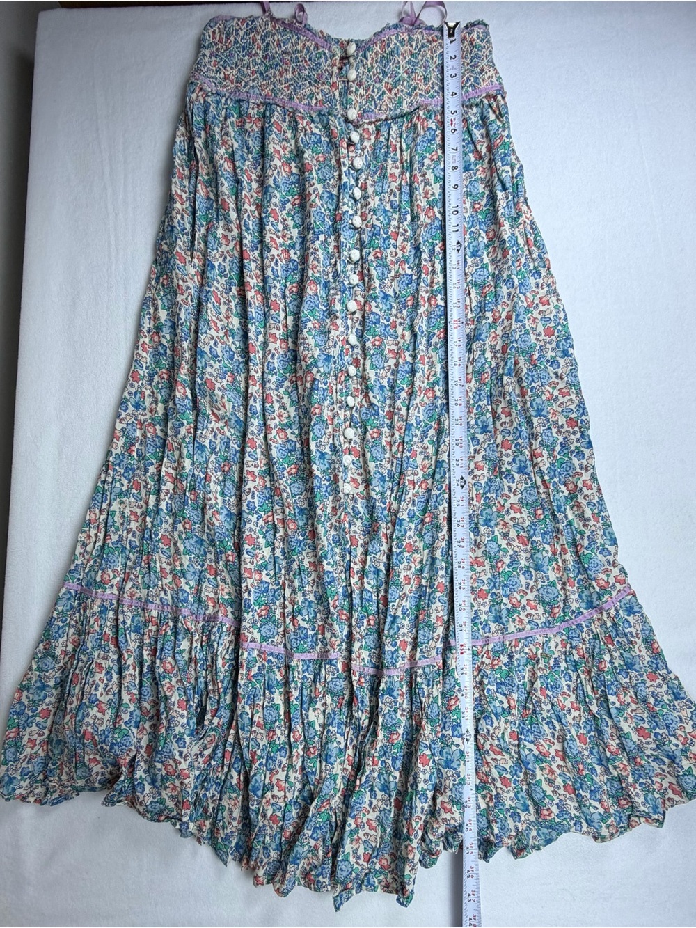 Free People Blue Floral Smocked Button-Front Maxi Dress Size XS - Picture 8 of 10